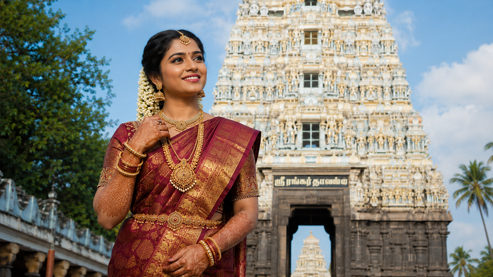 Traditional bridal makeup look in Trichy