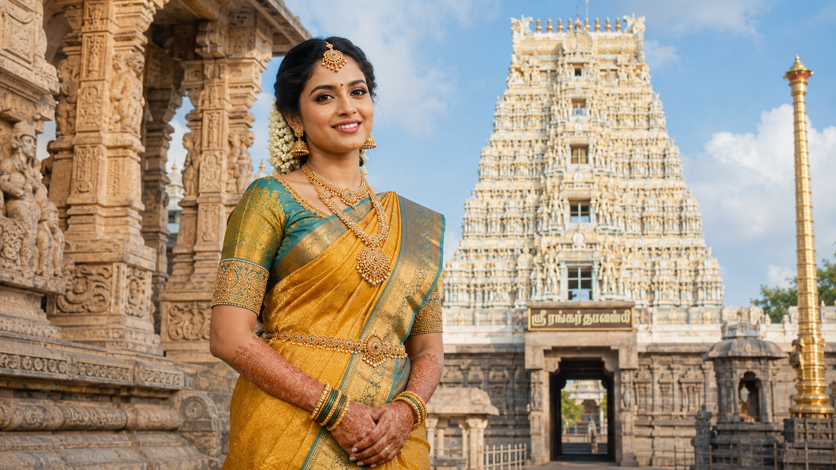 Luxury bridal makeup portrait in Tamil Nadu