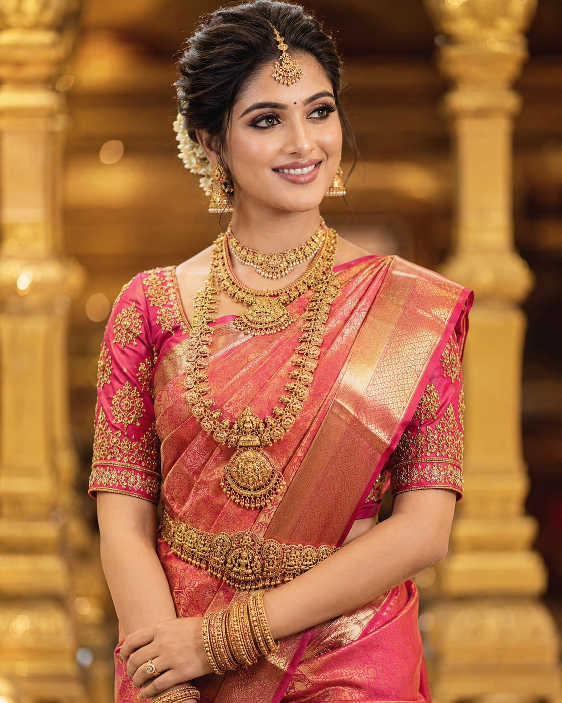 Classic rose-gold bridal makeup look in Trichy