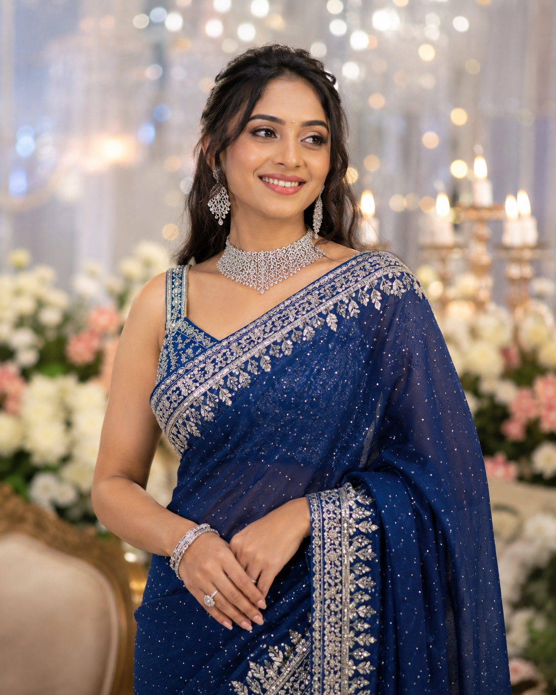 Elegant engagement makeup look in Trichy