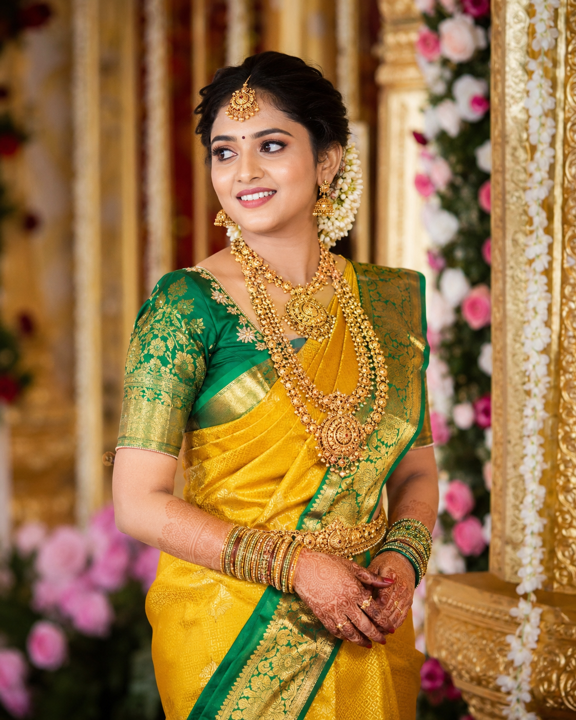 Reception bride makeup portrait in Trichy
